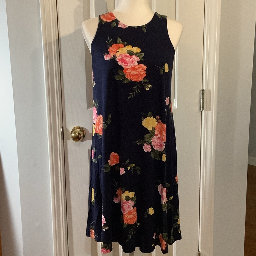 Old Navy Sleeveless Knit Swing Navy Floral Dress, Size M